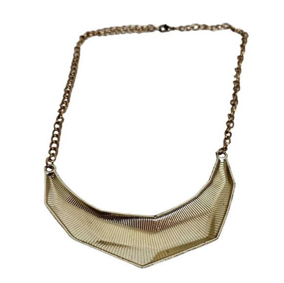 Angular Bib Necklace Silver Tone Modernist - Picture 2 of 2